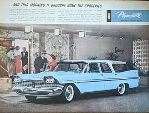 1959 vintage Sky Blue Plymouth Station Wagon Print Ad. - Picture 1 of 1