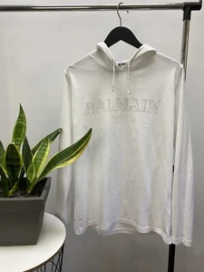 Balmain Paris Long Sleeve T-Shirt With Hood Size M White Men  - Picture 1 of 22
