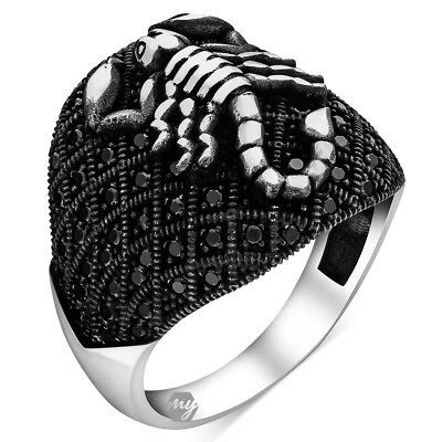Solid 925 Sterling Silver Black Micro Stone Scorpion Men's Ring - Image 1 of 4