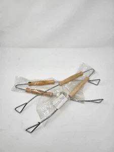 BROWN WOODEN BBQ GRILL SCISSOR HEAVY DUTY TONGS - Picture 1 of 6