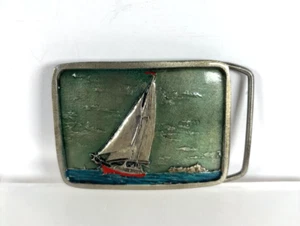 Vintage 1978 Earth Sea San Francisco SEGELBOOT Maritim Metall 3D Gürtelschnalle - Bild 1 von 3