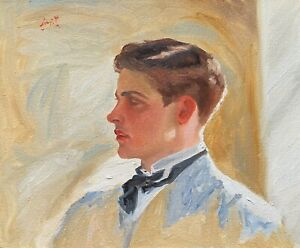 Original oil painting Edwardian style Young Man Portrait, canvas. 10x12 inches.