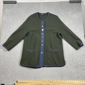 Geiger Austria Womens Wool Cardigan Blue Trim & Button Detail 44 Green *Read - Picture 1 of 12