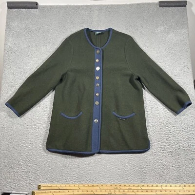 Geiger Austria Womens Wool Cardigan Blue Trim & Button Detail 44 Green *Read - Image 1 of 4