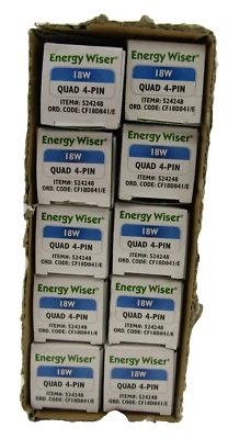 10 nuevas bombillas compactas Bulbrite Energy Wiser 18 vatios 1150 lúmenes G24Q-2 cuatro 4 pines Foto 1 de 4