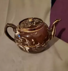 Sudlow's Burslem Teekanne braun mit Kupferstwirbeln - Made in England - Bild 1 von 15