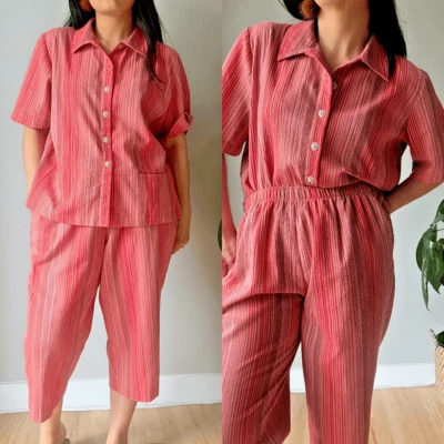 De Colección Años 90 Día Conjunto Manga Corta Botones Camisa Pantalón Corto Naranja 12 14 Grande Foto 1 de 4