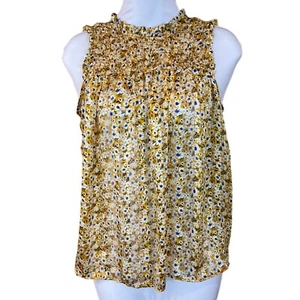 Rachel Rachel Roy XS Amarillo Azul Floral Sin Mangas Top Calado Hilo Metálico - Imagen 1 de 10