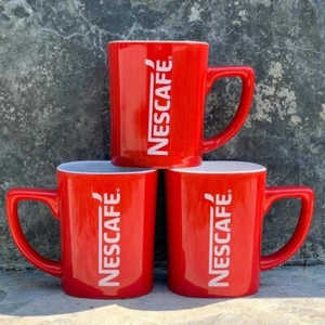 3X Red Nescafe Mug With Original Classic Pattern. Genuine Ceramic Work Gift. - Picture 1 of 11