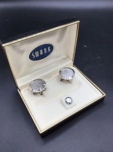 Swank Cufflinks and Tie Tack Set Silver Tone New Old Stock with Original Box - Picture 1 of 6