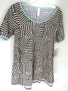 LuLaRoe Perfect T Brown/Tan Geometric with Teal Trim Size XXS NWT - Bild 1 von 4