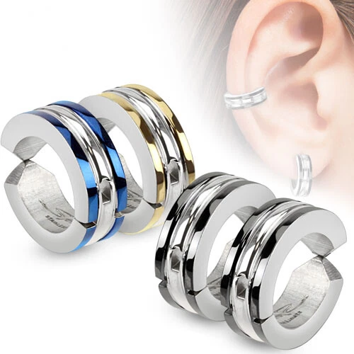 Pendientes quirúrgicos de clip de aro con tiras de color de borde de acero inoxidable (elige el color) Foto 1 de 1