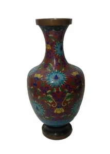 Vintage Chinese Cloisonne Vase, Multicolor Floral Enamel Vase Centerpiece - Picture 1 of 4