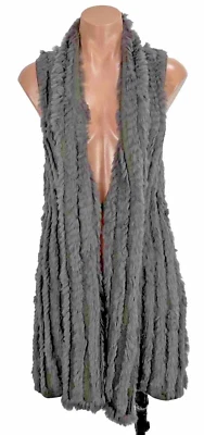 Chaleco Adrienne Landau Talla S Gris Sin Mangas Tejido Suéter Piel de Conejo Longline Abierto Foto 1 de 4