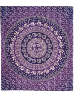 Purple Elephant Throw Cotton Bedcover  Wallhanging or Tapestry 210 x 245cm - Image 1 of 3