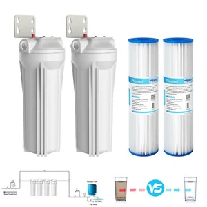 Paquete de 2 sistemas de carcasa de filtro de agua para toda la casa de 10"" x 2,5"" sedimento plisado - Imagen 1 de 17