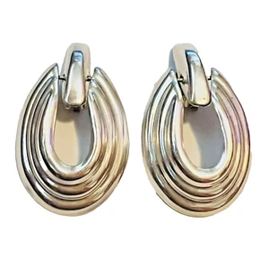 PENDIENTES Vintage Plata Esterlina Taxco Grueso Acanalado Puerta Llamador Clip 2.75" - Imagen 1 de 10