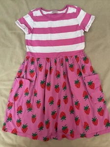 HANNA ANDERSSON 140 ABITO bambina rosa righe STAMPA FRAGOLA MIXIE TASCABILE - Foto 1 di 3