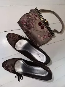 Karen Millen Embroidered Handbag & Shoes Set In Brown & Pink UK Size 5.5 - Picture 1 of 7