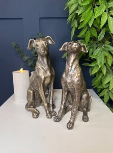 Pair of Elegant Silver Greyhound Ornaments – Antique Finish – Sophisticated Home - Picture 1 of 8