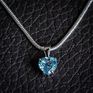 Blauer Topas 1,57Ct Edelstein Anhänger Herzschliff 925 Sterling Silber Halskette - Bild 1 von 9