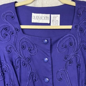 Vintage Dress Plaza South Purple Beaded Embroidery Faux Jacket NEW Womens 10 - Picture 1 of 16