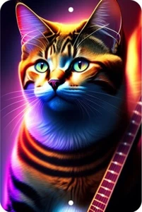 Cute Colorful Cat Guitar Decorative Aluminum Tin Sign Plaque Man Cave Bar S417 - Picture 1 of 2