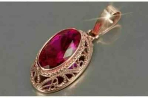 2.90Ct Oval Cut Lab Created Red Ruby Women Wedding Pendant 14K Rose Gold Plated - Picture 1 of 5