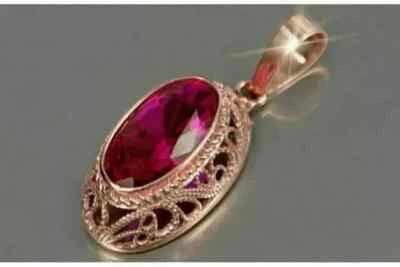 2.90Ct Oval Cut Lab Created Red Ruby Women Wedding Pendant 14K Rose Gold Plated - Image 1 of 4
