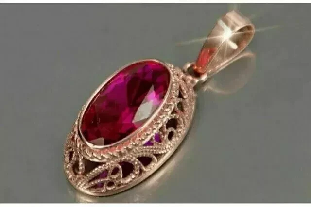 2.90Ct Oval Cut Lab Created Red Ruby Women Wedding Pendant 14K Rose Gold Plated - Image 1 of 4