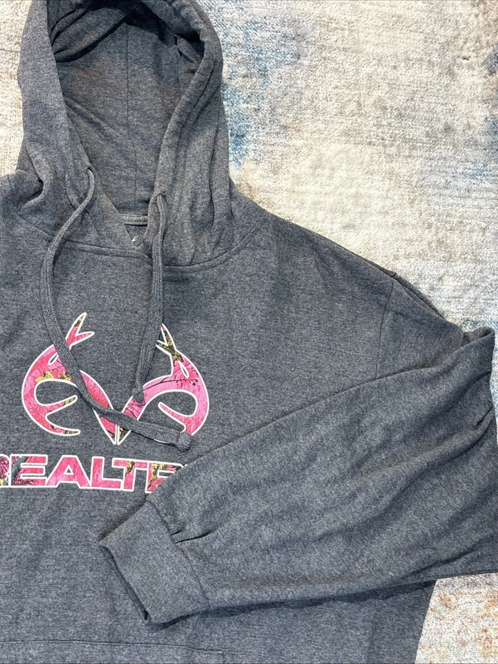 女式 Realtree 粉红色迷彩标志连帽衫灰色套衫 L 码  — 第 1/4 张图片