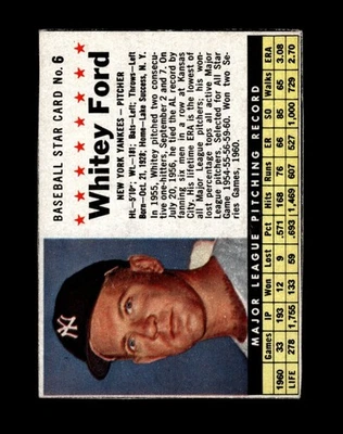 1961 Post Set-Break #  6 Whitey Ford VG-VGEX *GMCARDS* - Image 1 of 2