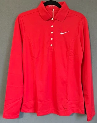 Camisa polo de golf Nike Dri Fit para mujer M roja manga larga protección UV mantente fresca Foto 1 de 4