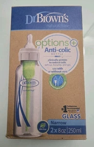 Dr Brown Anti‑Colic Bottles 8oz/250ml X2 Newborn Feeding Slow Flow Narrow Neck - Picture 1 of 10