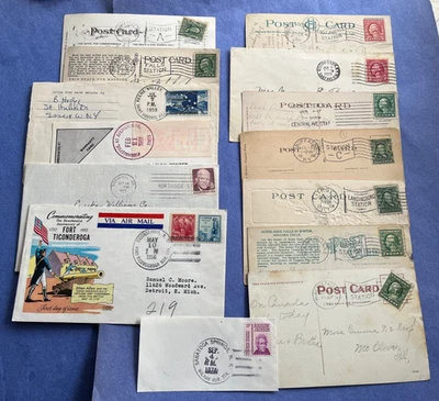 LOT x14 NY STATION CANCELS SEE PHOTOS ! 1900s POSTCARDS/COVERS FLAG/MACHINE L@@K - Image 1 of 4