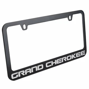 Jeep Grand Cherokee License Plate Frame - Black w/ Mirrored Script - Picture 1 of 3