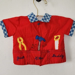 Vintage 60s Boys Button Down Tool Shirt Just Like Daddy 12M Handmade Mechanic - Picture 1 of 5