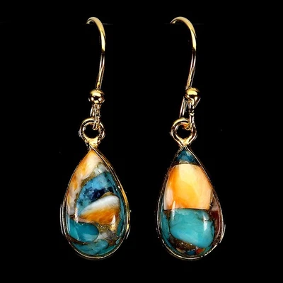 Pendientes de plata de ley 925 pera rey turquesa 13x9 mm joyas de piedras preciosas Foto 1 de 4