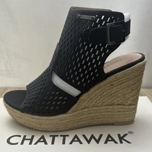 Chattawak Womens Espadrille Wedge Heels Sandals Size UK 5 EU 38 Danube Black New - Picture 1 of 10
