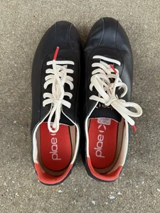 Plae Women’s Black Leather Sneakers SUN Black Trainers Goth Red Accents 7.5M 9W - Picture 1 of 18