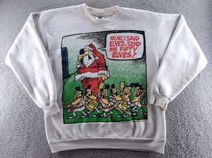 VINTAGE Mother Goose Grim Sweatshirt Large Christmas Santa Elves Not Elvis 1994 - Picture 1 of 19
