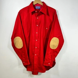 Pendleton Long Sleeve Wool Trail Shirt Mens L Red Button Down Elbow Patch Work - Picture 1 of 7