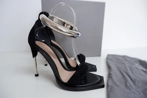 Alexander McQueen Womens NEW High Heels Size Uk 4 Eu 37 Black Leather Silver - Picture 1 of 14