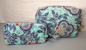 Vera Bradley 2er Set Fächer Blumen Make-up Kosmetiktaschen türkis Blumen Reise gebraucht, in einwandfreiem Zustand - Bild 1 von 11