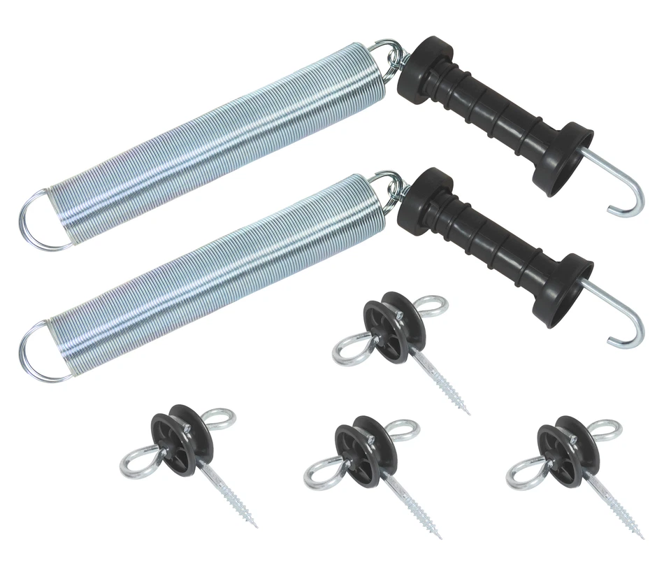 EIDER Torgriff Set: 2x Torgriff mit Feder 4x Isolator Weidezaun Torfeder Elektrozaun