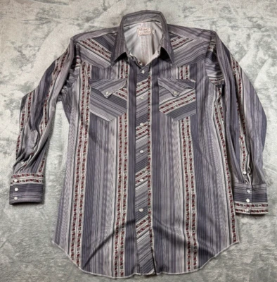 Vtg 70s H Bar C Western Disco Shirt Men 16.5/33 Short Sleeve Floral Polyester - Image 1 of 4