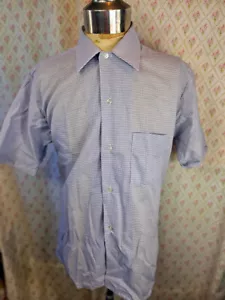 Vintage 1970s Blue Checked Poly/Cotton Headline Short Sleeve Shirt AS NEW L - Picture 1 of 5