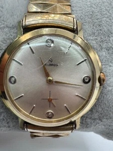 Vintage Men's Helbros Mechanical Gold Tone Diamond Dial USA Watch WORKS - Picture 1 of 17