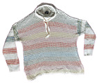 Tribal Brand Women L Oversized Waffle Knit Rainbow Sweater Cowl Neck COMFY