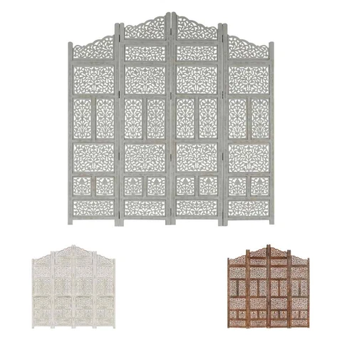 Room Divider 4 Panel Hand Carved Room Divider Gray Solid Wood Mango vidaXL Cover